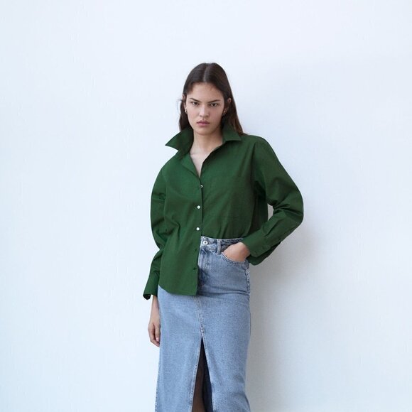 ZARA | Poplin Cotton Button-Up Shirt | Sz. XS - Picture 2 of 8